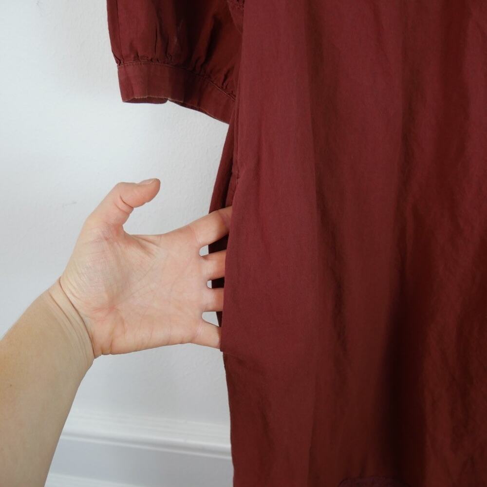 Evereve Evelyn Midi Dress Puff Sleeve Boho Cottagecore Brown Cotton Prairie M - Picture 5 of 8